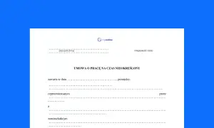 Formularz umowy o pracę na czas nieokreślony, gotowy do wypełnienia.