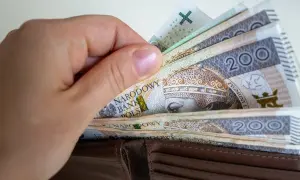 Dłoń wkłada polskie banknoty 200 zł do portfela. Zastanawiasz się, ile wynosi składka zdrowotna?