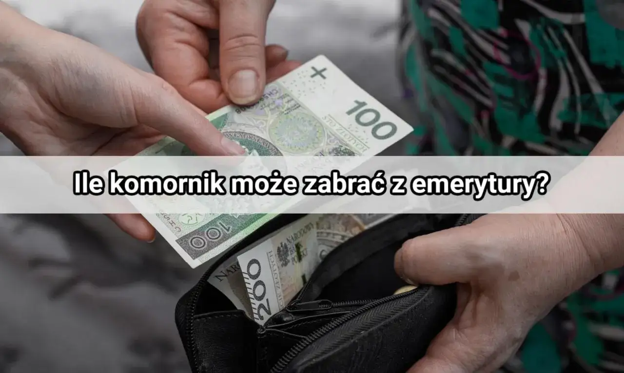 Ręce wkładają banknoty 100 zł do portfela. Komornik jako wierzyciel może zająć część emerytury.