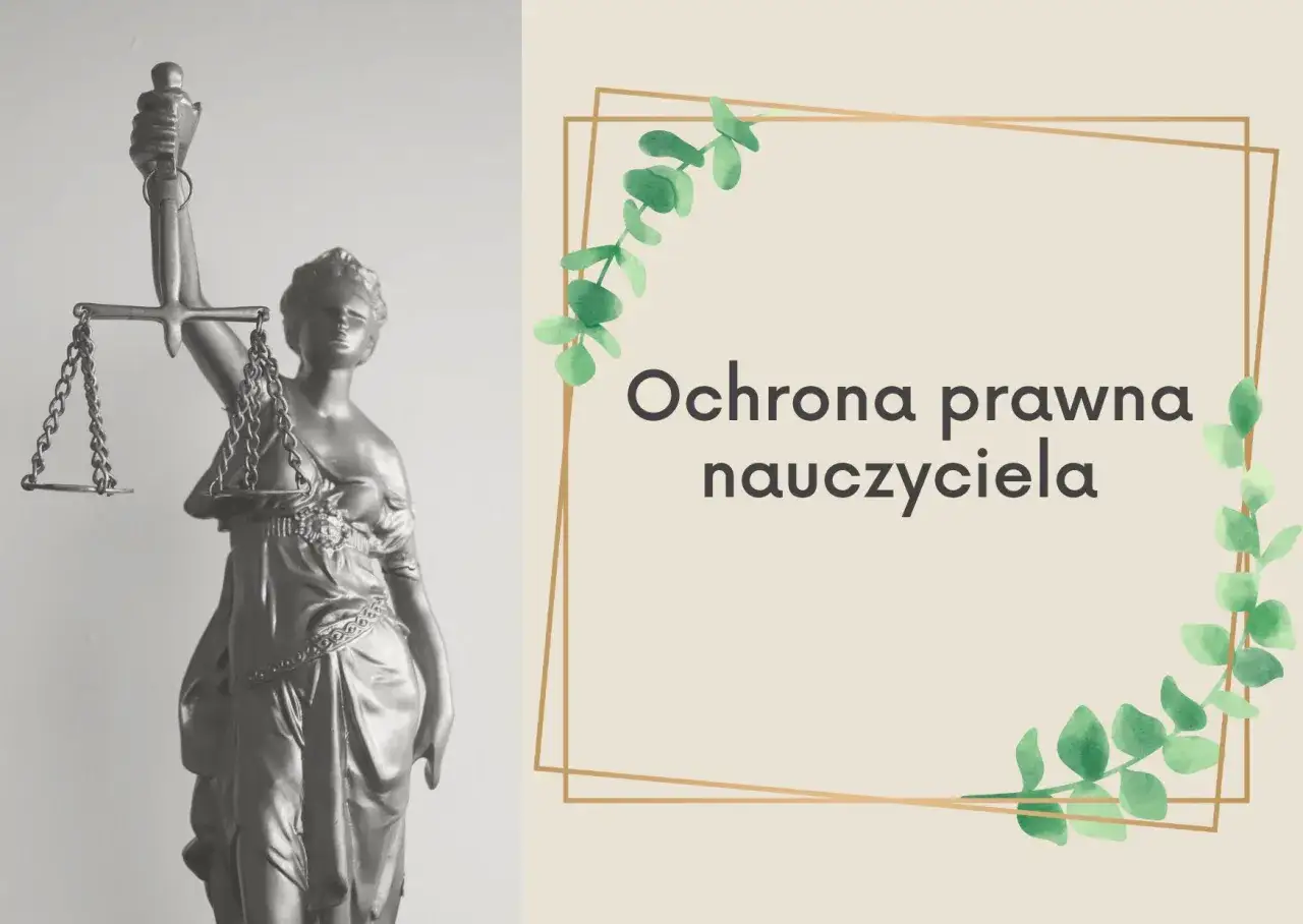 Temida z wagą symbolizuje sprawiedliwość, a tekst 